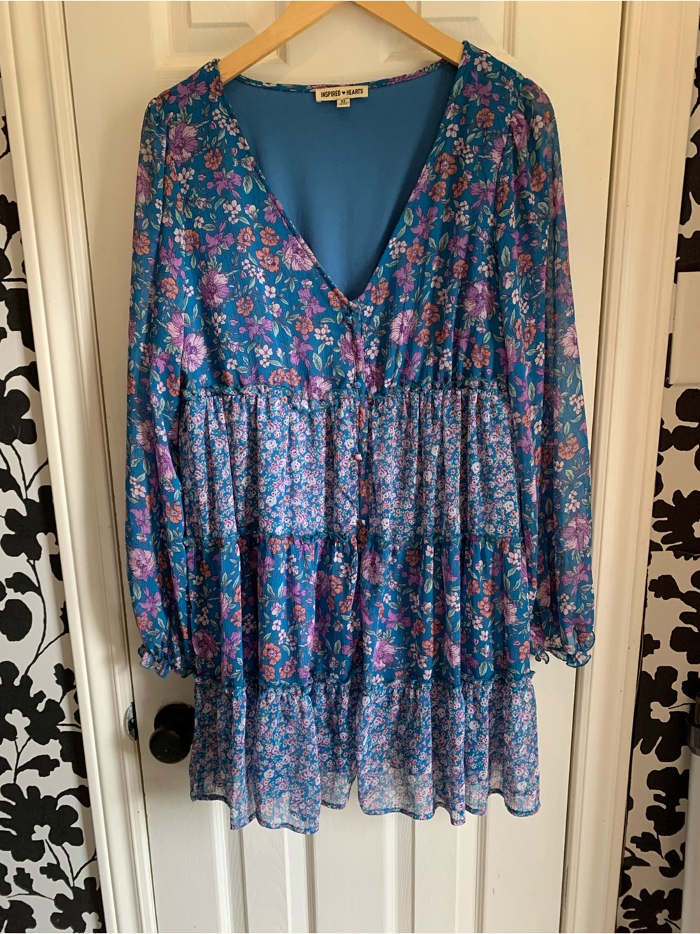 Inspired Hearts Blue Floral Mini Dress tiered boho coastal cowgirl spring cute
